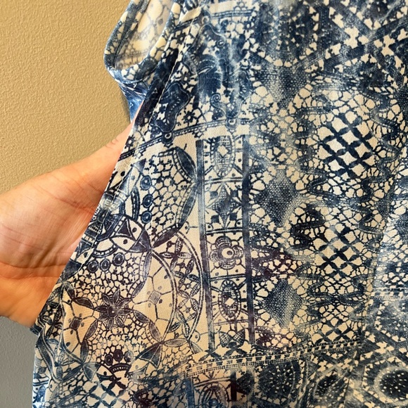 L’Atelier Blue & White Geometric Floral Print Sleeveless Hi-Low Dress - Picture 11 of 16